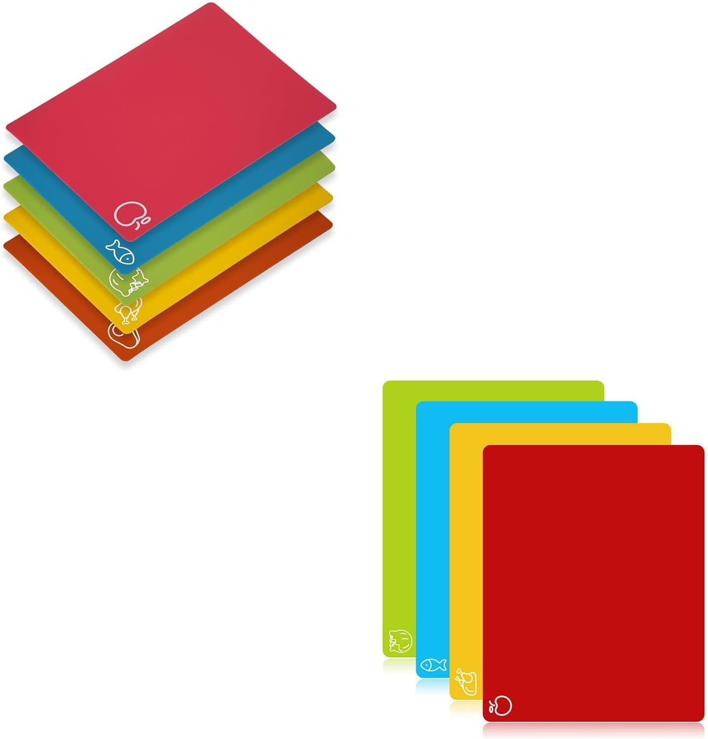 MKEUDQ-5 and 4 Flexible Cutting Boards, BPA Free Plastic Cutting Boards for Kitchen, Non Slip Cutting Mat for Meat and Vegetables