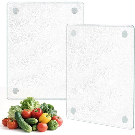 MKEUDQ-5''x7'' Small Tempered Glass Cutting Board for Kitchen Counter, 2Pcs Frosted Clear Glass Cutting Board for Countertop, Non-Slip, Scratch and Heat Resistant, Dishwasher Safe