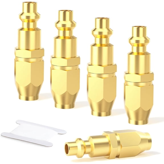 MKEUDQ-5PCS Brass Pneumatic Replacement Fitting, 1/4" BarbSuitable for 1/4" ID5/16" OD air hose) x 1/4" Flow Pneumatic Plug, Reusable Hose End Repair Fitting