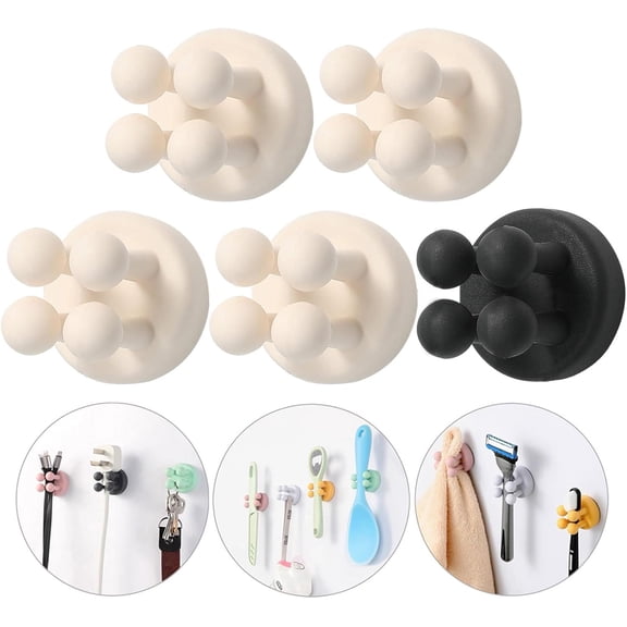 MKEUDQ-5Pcs Self-adhesive Hooks Holders - Mounted to Wall Mirror for Clipping & Hanging Toothbrush Razor Towel Key Plug Cable, Utility Holder for Kitchen Bathroom Home Office Dorm Room Essentials