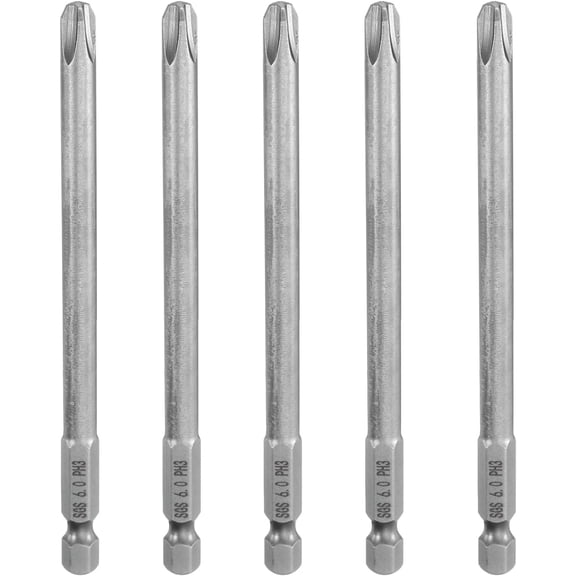 MKEUDQ-5pcs #3 Phillips Screwdriver Bit PH3 1/4" Hex Shank 4.33" (110mm) Long Magnetic S2 Steel Industrial Grade Screw Driver Bit Cross Head Electric Drill Bits 0.236" (6mm) Rod