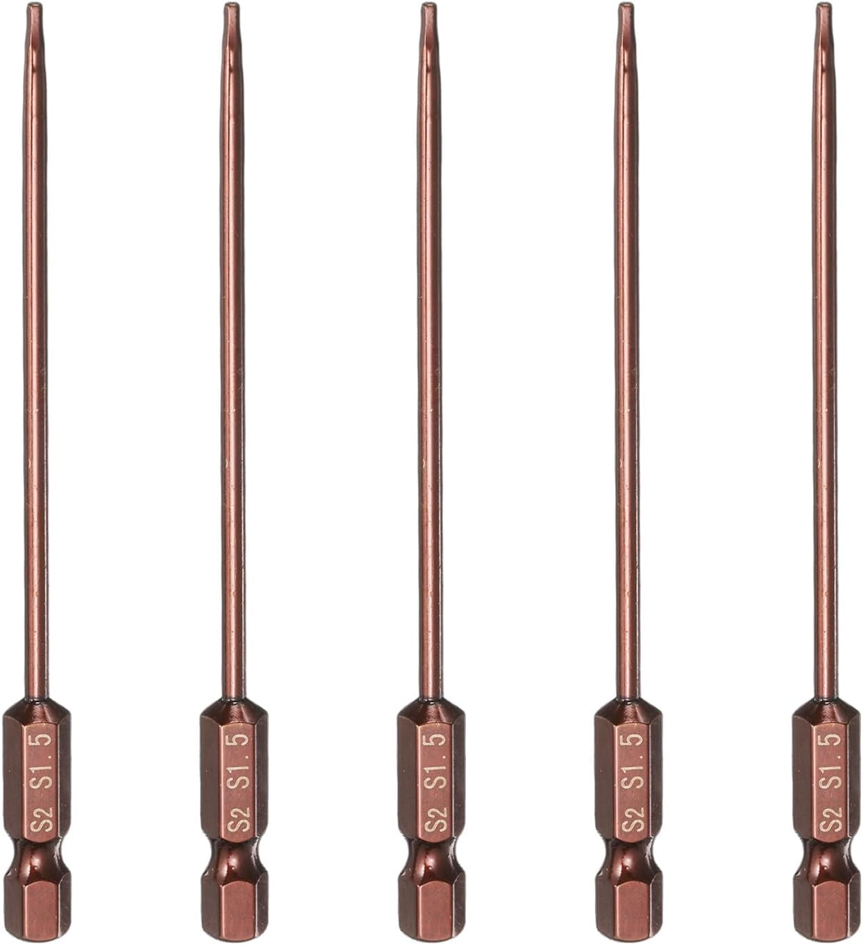 MKEUDQ-5pcs Hex Head Wrench Drill Bit 1.5mm(H1.5) Metric 1/4" Hex Shank 4"(100mm) Length S2 Steel Magnetic Impact Drivers Screwdriver Bit Industrial Grade Hexagon Electric Drill Bits
