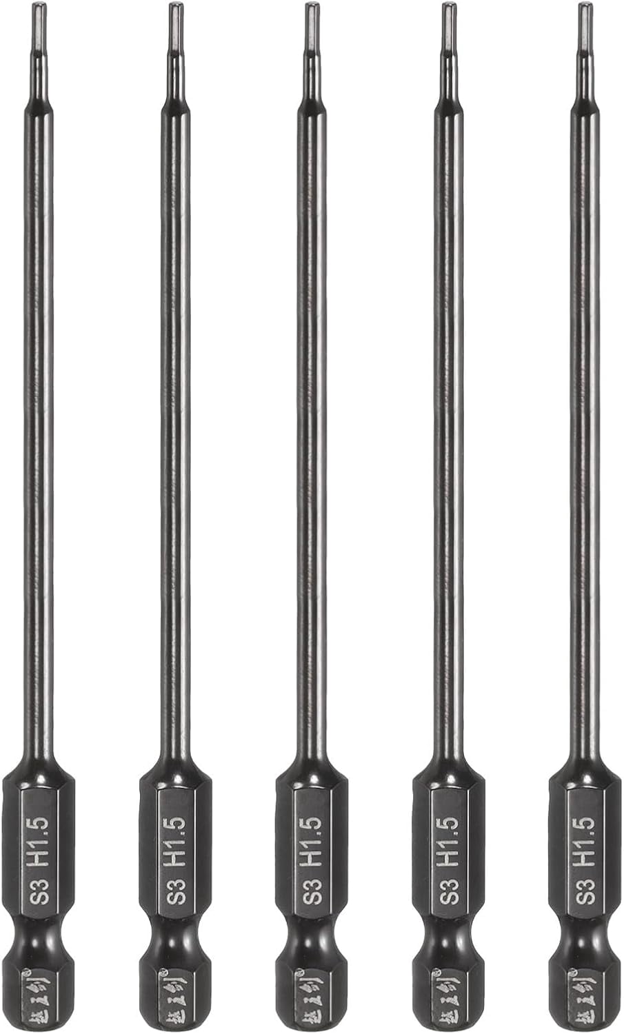 MKEUDQ-5pcs Hex Head Wrench Drill Bit 1.5mm(H1.5) Metric 1/4" Hex Shank 4"(100mm) Length S3 Steel Magnetic Impact Drivers Screwdriver Bit Industrial Grade Hexagon Electric Drill Bits