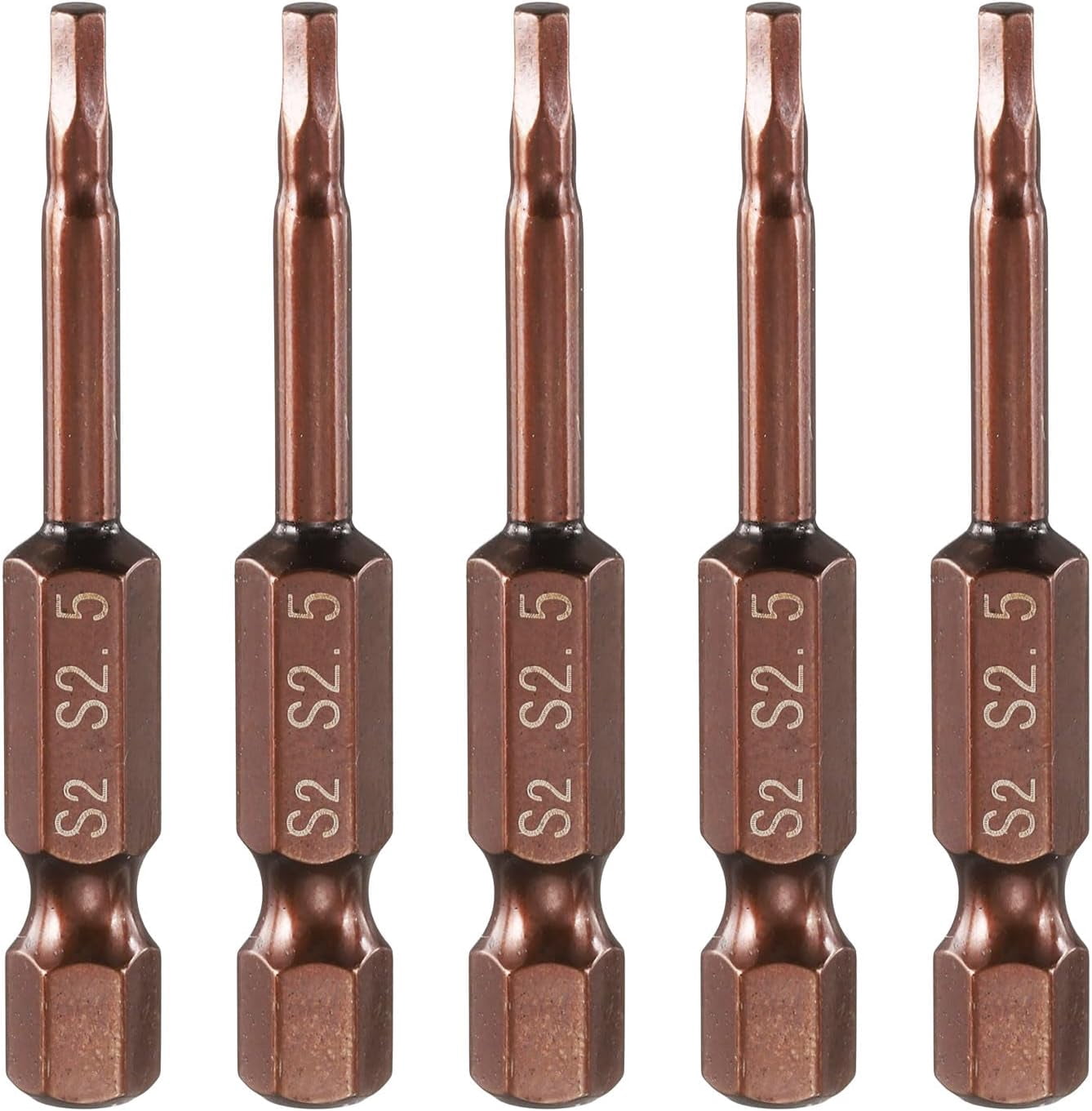 MKEUDQ-5pcs Hex Head Wrench Drill Bit 2.5mm(H2.5) Metric 1/4" Hex Shank 2"(50mm) Length S2 Steel Magnetic Impact Drivers Screwdriver Bit Industrial Grade Hexagon Electric Drill Bits