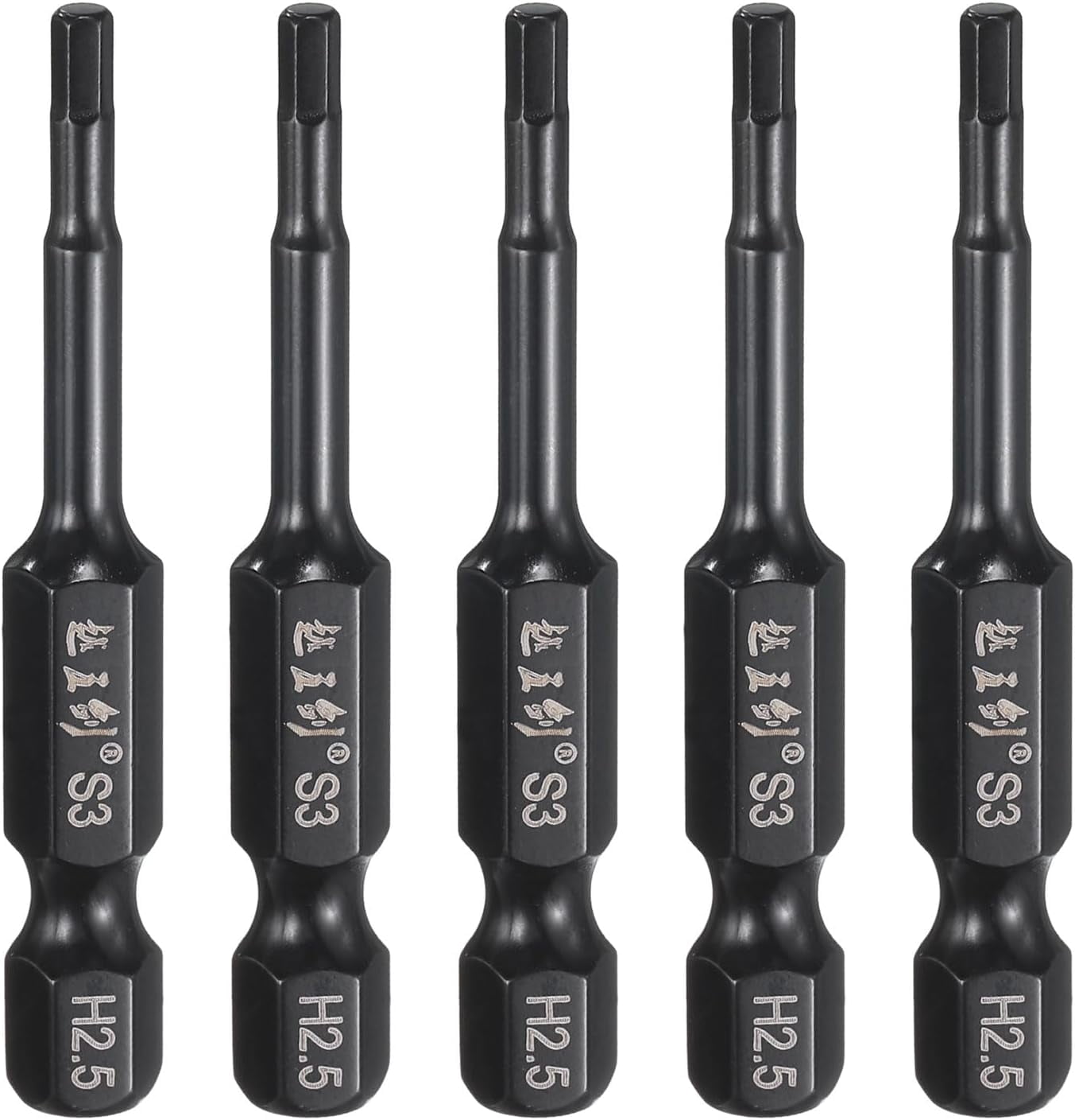 MKEUDQ-5pcs Hex Head Wrench Drill Bit 2.5mm(H2.5) Metric 1/4" Hex Shank 2"(50mm) Length S3 Steel Magnetic Impact Drivers Screwdriver Bit Industrial Grade Hexagon Electric Drill Bits