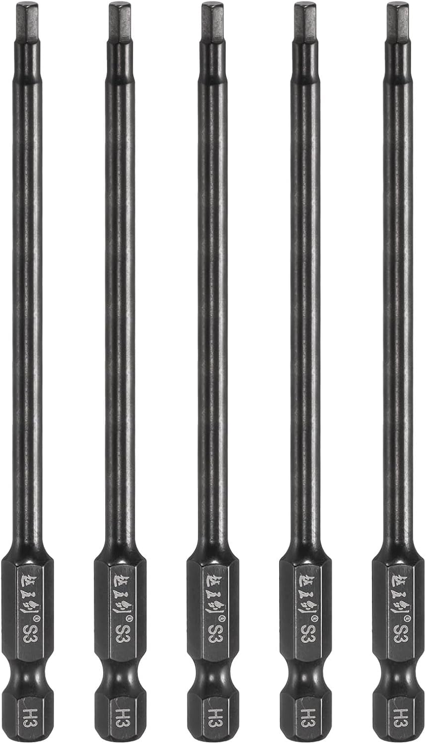 MKEUDQ-5pcs Hex Head Wrench Drill Bit 3mm(H3) Metric 1/4" Hex Shank 4"(100mm) Length S3 Steel Magnetic Impact Drivers Screwdriver Bit Industrial Grade Hexagon Electric Drill Bits