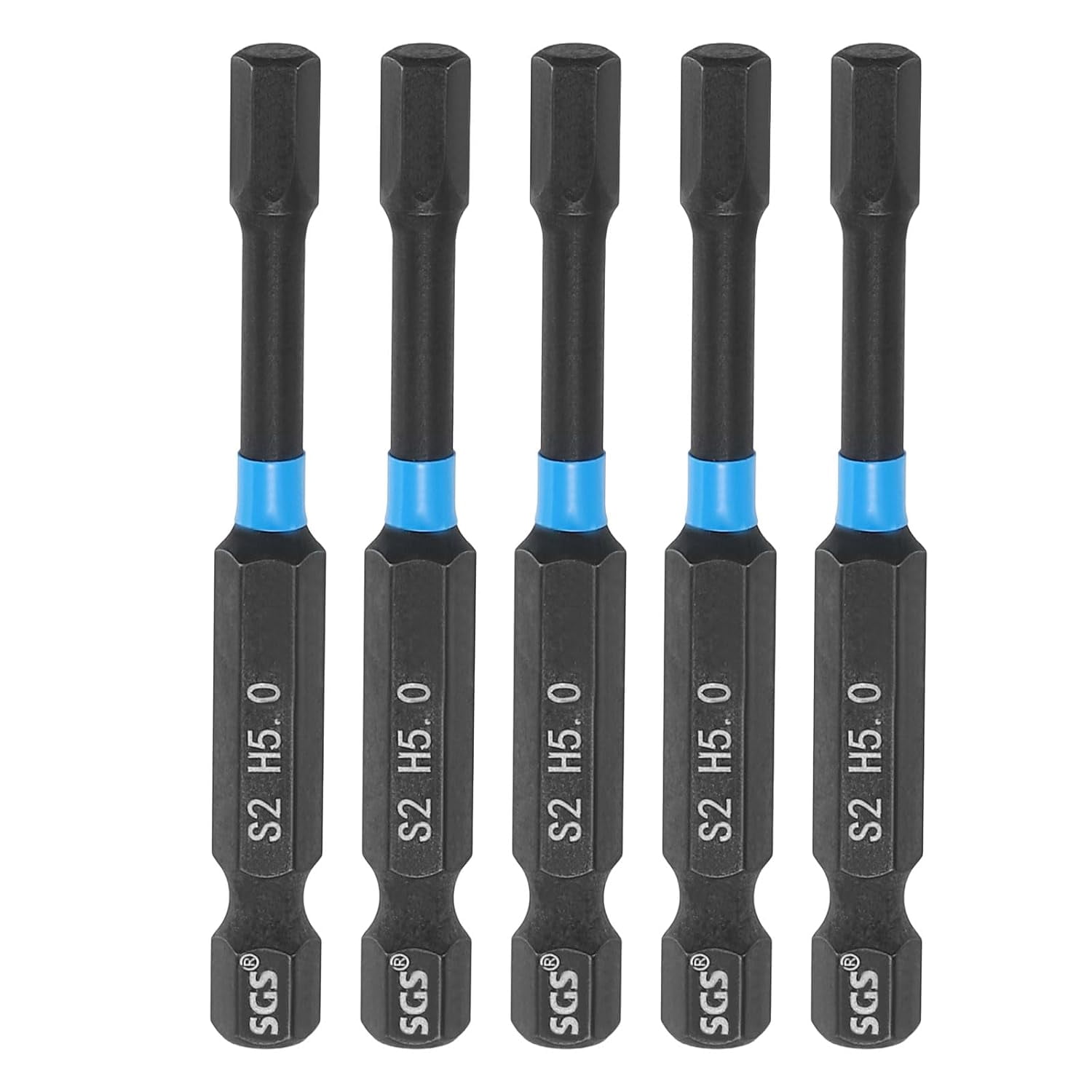 MKEUDQ-5pcs Hex Head Wrench Drill Bit 5mm(H5) 1/4" Hex Shank 2.56"(65mm) Length S2 Steel Magnetic Hexagon Impact Drivers Metric Screwdriver Bit