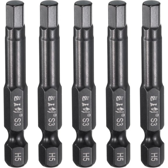 MKEUDQ-5pcs Hex Head Wrench Drill Bit 5mm(H5) Metric 1/4" Hex Shank 2"(50mm) Length S3 Steel Magnetic Impact Drivers Screwdriver Bit Industrial Grade Hexagon Electric Drill Bits