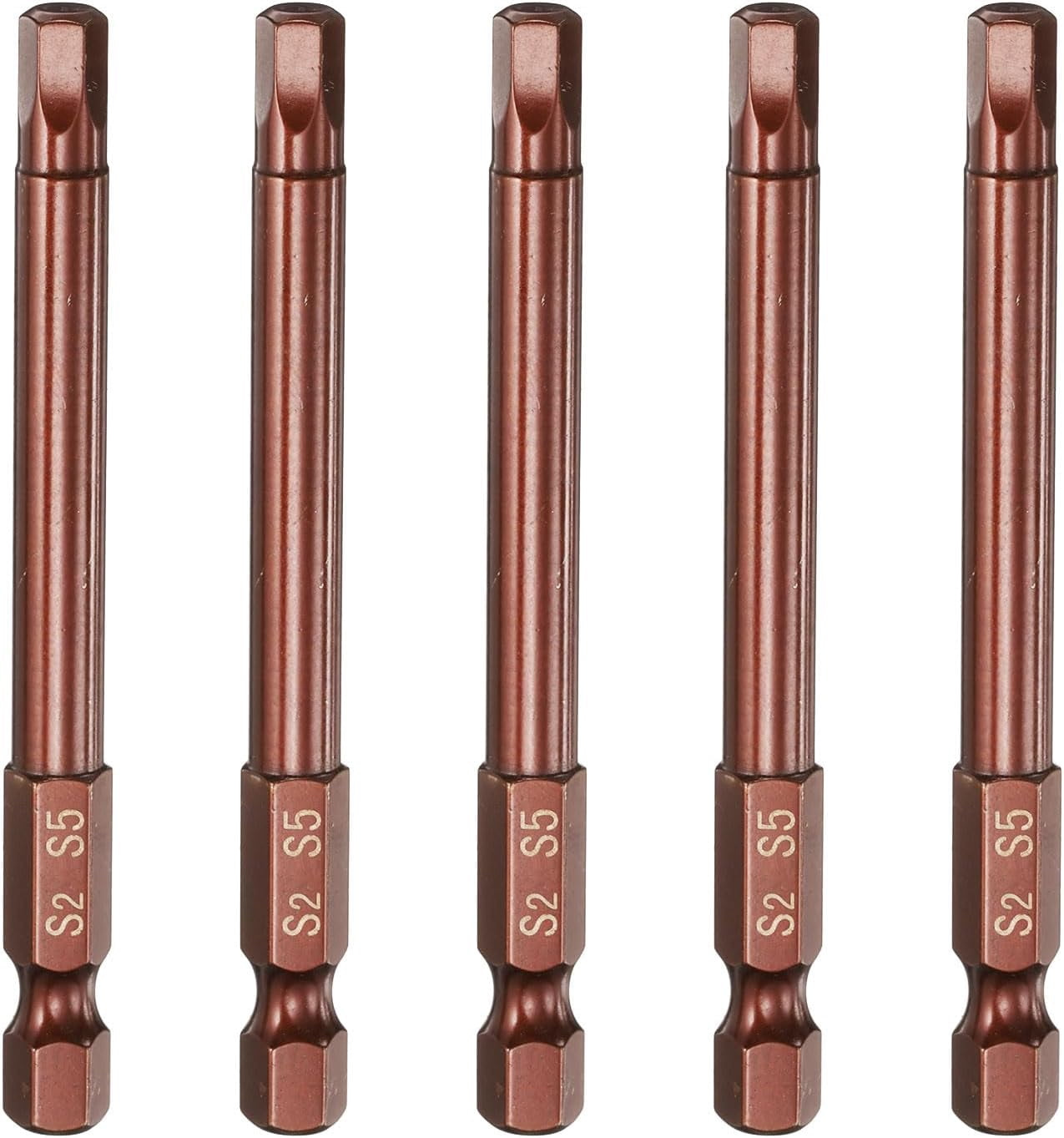MKEUDQ-5pcs Hex Head Wrench Drill Bit 5mm(H5) Metric 1/4" Hex Shank 3"(75mm) Length S2 Steel Magnetic Impact Drivers Screwdriver Bit Industrial Grade Hexagon Electric Drill Bits