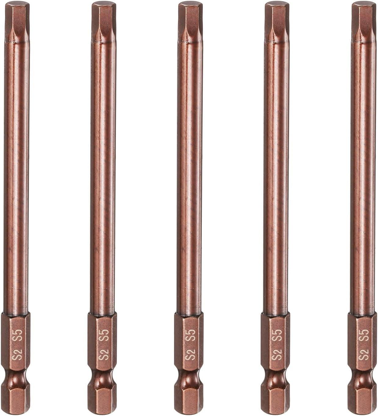 MKEUDQ-5pcs Hex Head Wrench Drill Bit 5mm(H5) Metric 1/4" Hex Shank 4"(100mm) Length S2 Steel Magnetic Impact Drivers Screwdriver Bit Industrial Grade Hexagon Electric Drill Bits