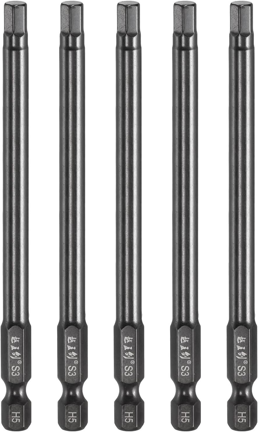 MKEUDQ-5pcs Hex Head Wrench Drill Bit 5mm(H5) Metric 1/4" Hex Shank 4"(100mm) Length S3 Steel Magnetic Impact Drivers Screwdriver Bit Industrial Grade Hexagon Electric Drill Bits