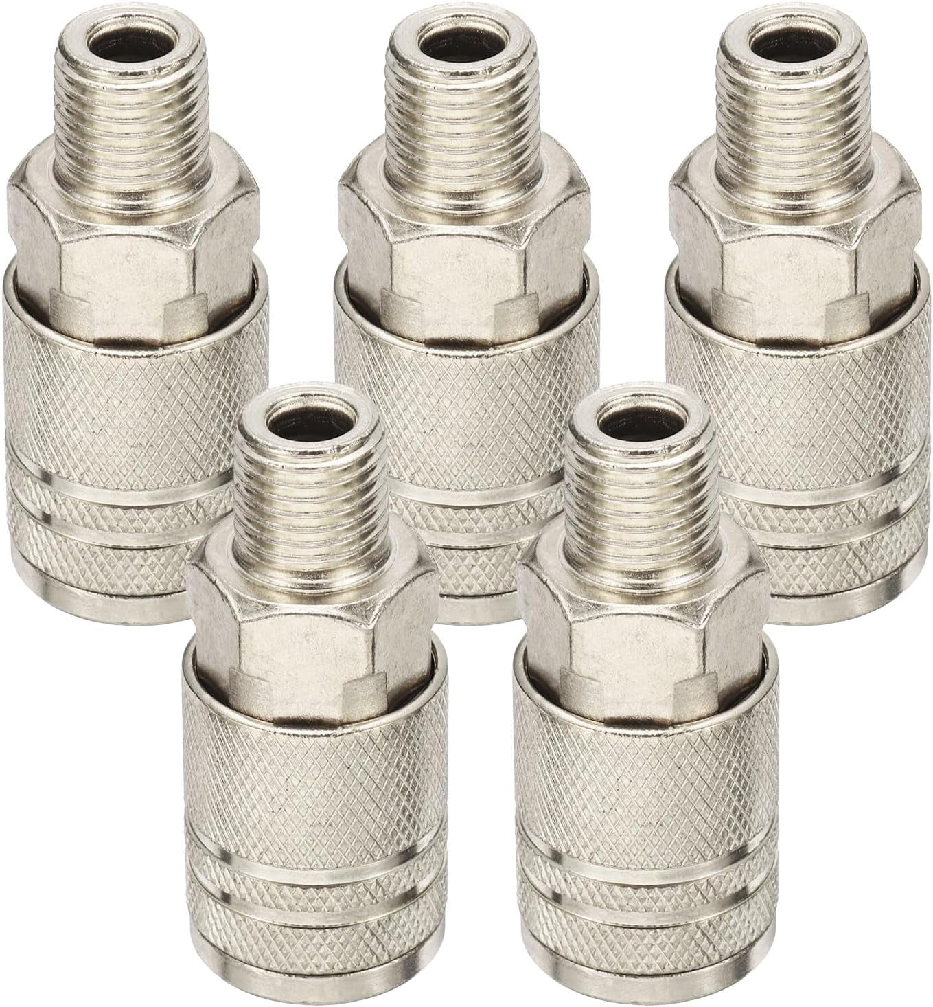 MKEUDQ-5pcs Male Industrial Coupler 1/4" NPT M Style Air Hose Fittings Quick Connector Air Coupler for Air Compressor Pneumatic Tools, Silver
