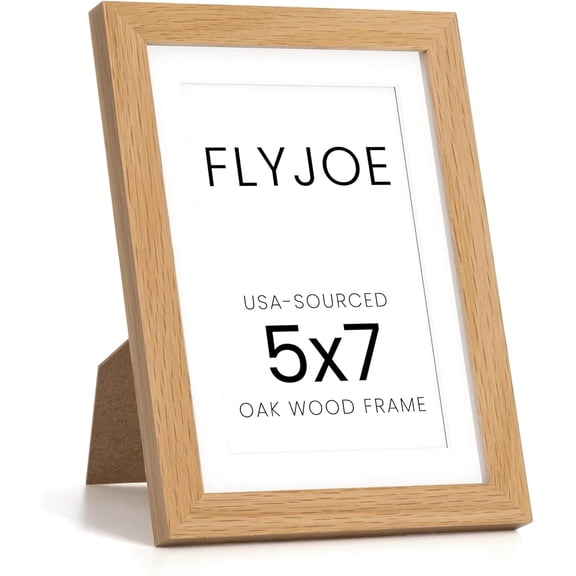 MKEUDQ-5x7 Oak Wood Picture Frame with Mat for 4x6, 5 by 7 USA-Sourced Natural Solid Wooden Photo Frame for Wall & Tabletop Display, Shatterproof Plexiglass, 1 Pack, Natural