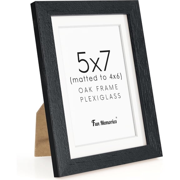 MKEUDQ-5x7 Picture Frame in Black, Solid Oak Wood 5 x 7 Photo Frames for Wall & Tabletop Display, 5x7 Frame with Mat for 4x6, Rustic Wood Picture Frames with Plexiglass, 1 Pack