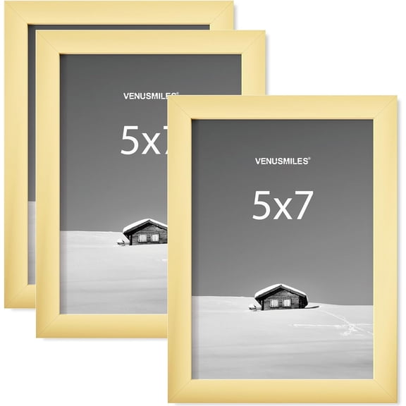 MKEUDQ-5x7 Picture Frame, Display 5x7 Photo Frames - High Definition Plexiglass - Vertical and Horizontal Display - Wall Hanging or Table Top Frame - Gold, 3 Pack