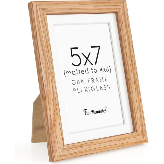 MKEUDQ-5x7 Picture Frame, Solid Oak Wood 5 x 7 Frame with Plexiglass, 5 by 7 Photo Frame for Wall & Tabletop Display, 5x7 Picture Frame Matted to 4x6, Natural Oak Color, 1 Pack