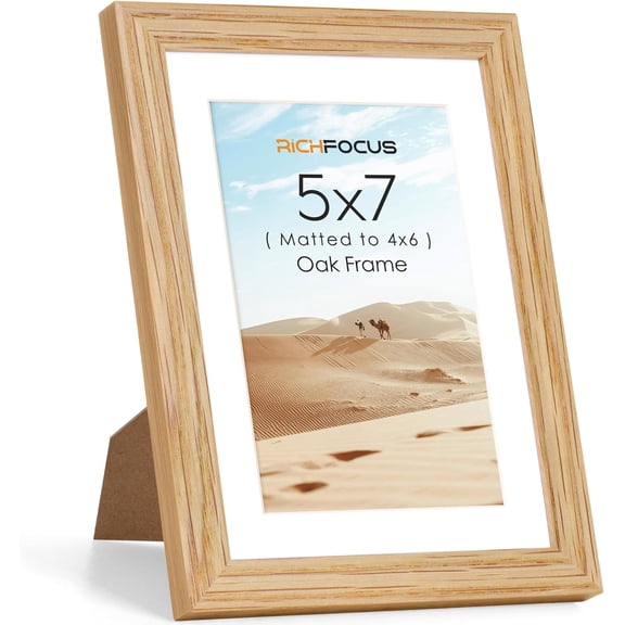 MKEUDQ-5x7 Picture Frame|Solid Oak Wood 5 x 7 Photo Frame with Mat for 4x6 for Wall Hanging & Tabletop Display|Natural Oak, 1 Pack