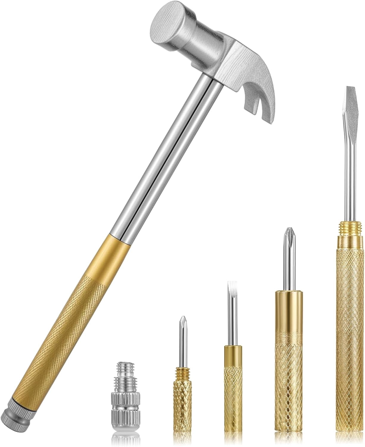MKEUDQ-6 in 1 Small Hammer, Metal Multitool Hammer Portable Mini Hammers with Screwdrivers Inside Flat Head Phillips and Claw-Hammer Multifunctional Hammers Tools
