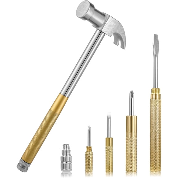 MKEUDQ-6 in 1 Small Hammer, Metal Multitool Hammer Portable Mini Hammers with Screwdrivers Inside Flat Head Phillips and Claw-Hammer Multifunctional Hammers Tools