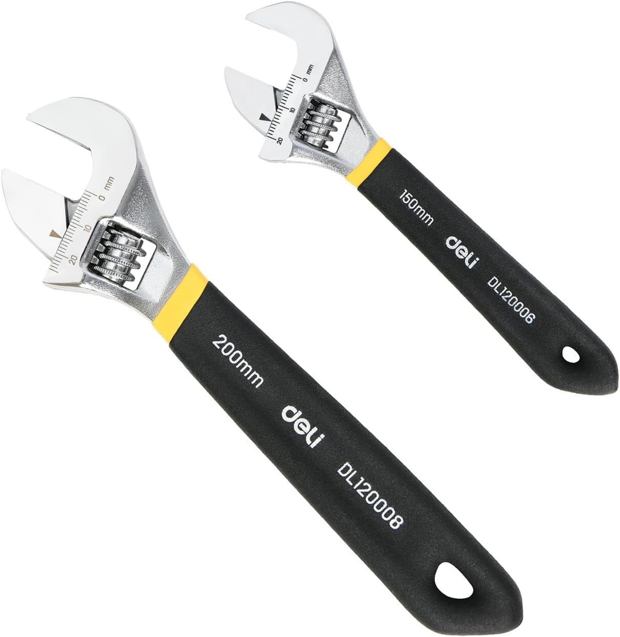 MKEUDQ-6" 8" Adjustable Wrench Heavy-Duty Chrome Anti-Slip Grip, Smooth-Jaw, Cr-V Steel, Wide Opening for Plumbing & DIY