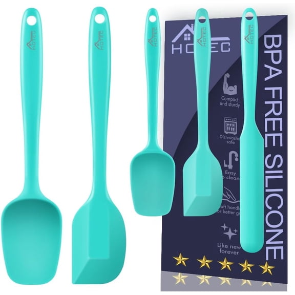 MKEUDQ-600 Heat Resistant BPA-Free Silicone Rubber Spatula Set,Kitchen Cooking Spatulas, Baking, Mixing for Non Stick Cookware, Dishwasher Safe, Set of 5 Aqua Sky