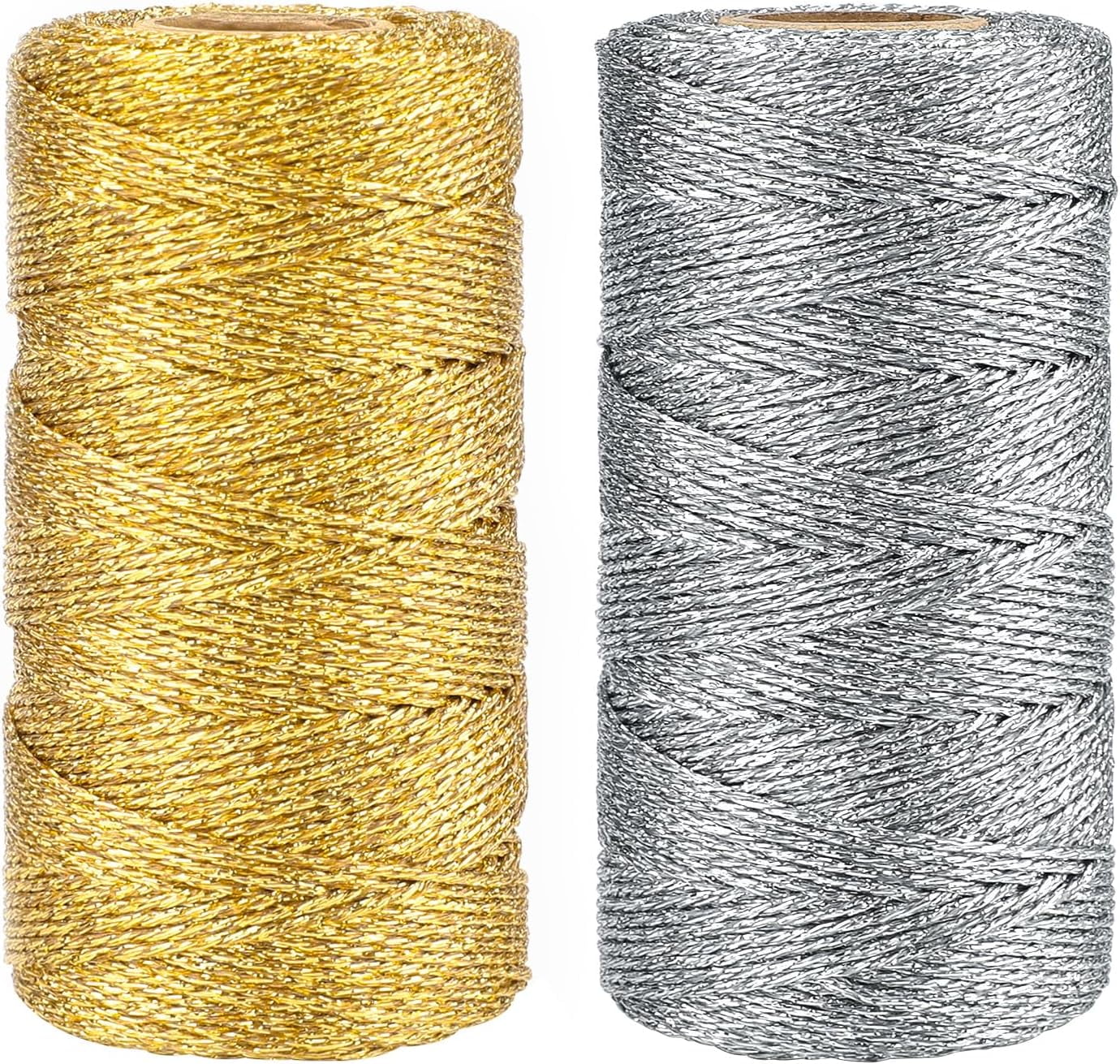 MKEUDQ-656 Feet Gold and Silver String Twine - 1.5mm Metallic Ornament Thread Gift Wrapping - Inelastic Macrame Glitter Cord for Gift Wrapping, DIY Crafts, Bracelets