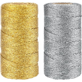 MKEUDQ-656 Feet Gold and Silver String Twine - 1.5mm Metallic Ornament Thread Gift Wrapping - Inelastic Macrame Glitter Cord for Gift Wrapping, DIY Crafts, Bracelets