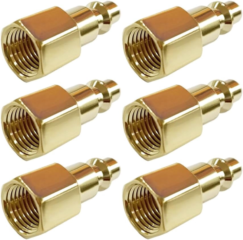 MKEUDQ-6PCS Brass 1/8 Inch NPT Female Industrial Air Hose Quick Connect Plug Air Compressor Pneumatic Coupler Fitting Adapter
