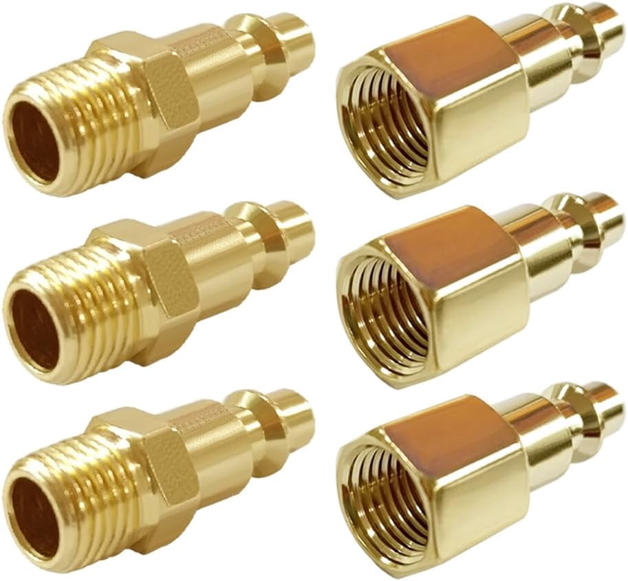 MKEUDQ-6PCS Brass 1/8 Inch NPT Male & Female Industrial Air Hose Quick Connect Plug Air Compressor Pneumatic Coupler Fitting Adapter
