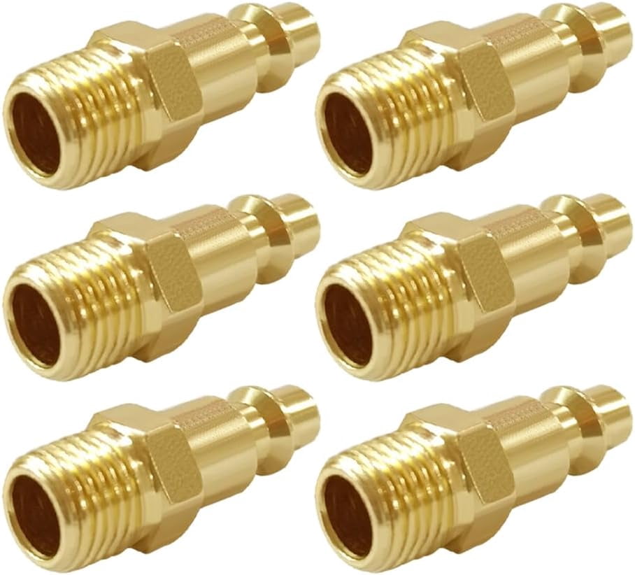 MKEUDQ-6PCS Brass 1/8 Inch NPT Male Industrial Air Hose Quick Connect Plug Air Compressor Pneumatic Coupler Fitting Adapter