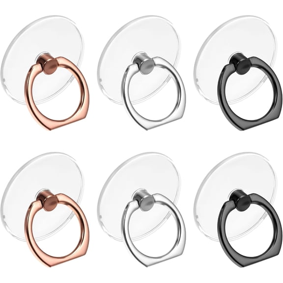 MKEUDQ-6Pcs Transparent Phone Ring Grips Holder, 360 Degree Rotation Ring Holder for Phone Case Cell Phone Tablet Case Accessories(Silver + Black + Rose Gold)