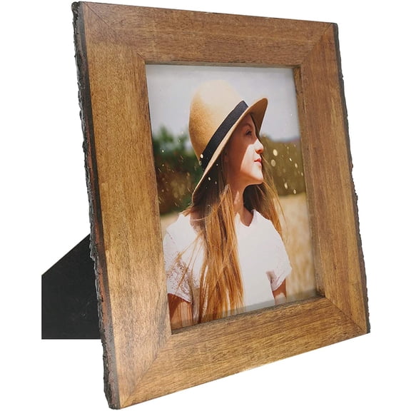 MKEUDQ-6x8 Picture Frames with Bark Edges, Rustic Wood Photo Frame for Tabletop or Wall Display, Natural Brown