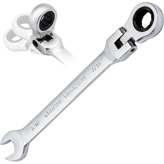 MKEUDQ-7/16 Wrench, Flex-Head Ratcheting Combination Wrench Industrial Grade 72 Teeth 12 Point Ratchet Box Ended and Open End Spanner Tools, SAE