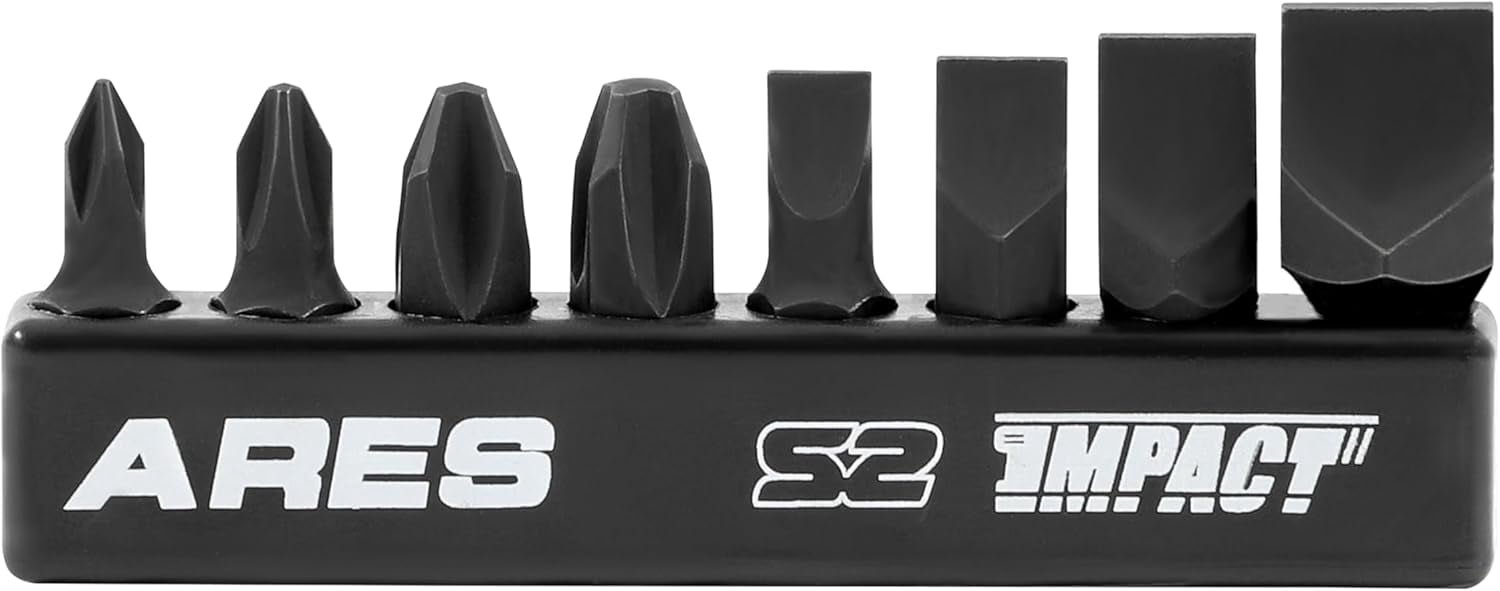 MKEUDQ-70013-8-Piece S2 Steel Impact Driver Bit Set - Includes Phillips 1,2,3,4 and Slotted 1/4-Inch, 5/16-Inch, 3/8-Inch and 1/2-Inch Bits - High Alloy S2 Steel Construction