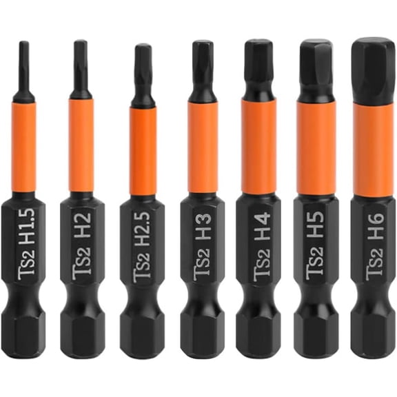 MKEUDQ-7pcs Magnetic Allen Wrench Drill Bit Set H1.5-H6 Metric Impact Hex Head Screwdriver Bit Set 1/4 Inch Hex Shank Hex Bits Set S2 Steel (2 Inch / 50mm Length)