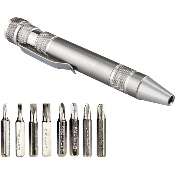 MKEUDQ-8 in 1 Mini Screwdriver Set Small Screwdrivers Pen Magnetic Repair Tools EDC Compact Precision Gadgets for Computer Eyeglasses Daily Home Improvement Use (Grey)