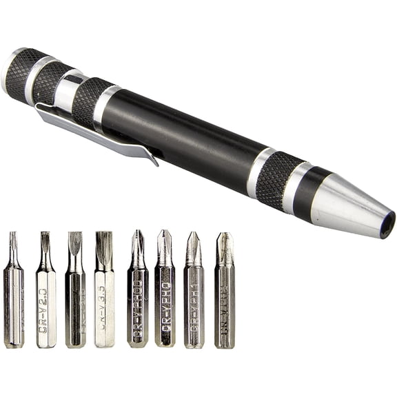 MKEUDQ-8 in 1 Mini Screwdriver Set Small Screwdrivers Pen Magnetic Repair Tools EDC Compact Precision Gadgets for Computer Eyeglasses Daily Home Improvement Use (Black)