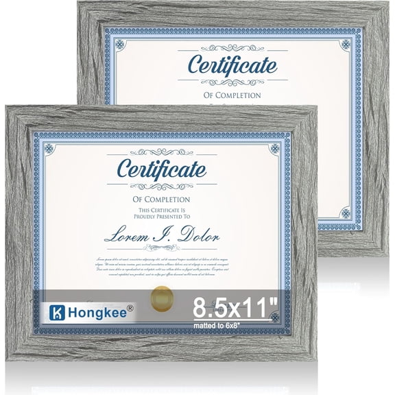 MKEUDQ-8.5 by 11 Diploma Picture Frame Set of 2, Made of Real Glass and Grey Certificate Frame, for Wall or Tabletop - Display Picture 6x8 with Mat or 8.5x11 Without Mat