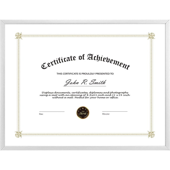 MKEUDQ-, 8.5x11 Aluminum Certificate Frame, Metal Diploma Frames for 8.5 x 11 Documents, Real Glass Front with Easel Stand (Silver, 1 Pack)