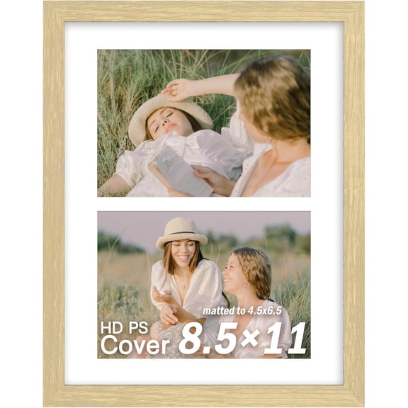 MKEUDQ-8.5x11 Collage Frame, Displays 2 Photos in 5x7 Size, Wooden Multi-Opening Picture Frame with PS Panel for Wall or Tabletop Display - Natural