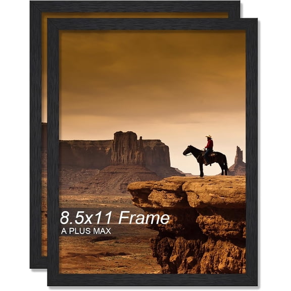 MKEUDQ-8.5x11 Picture Frame Set of 2, Black Engineered Wood Frame for 8.5 x 11 Inch Picture Poster Photo, Light Weight 8.5 by 11 Frame with Wood-grain for Wall - 2 Pack/Black/8.5"x11"