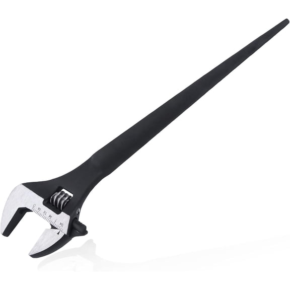 MKEUDQ-8-Inch Adjustable Spud Wrench Black Oxide Construction Wrench with SAE and Metric Scale Marked for Up to 30mm Nuts and Bolts, Alignment Holes and Tail Crowbar Features