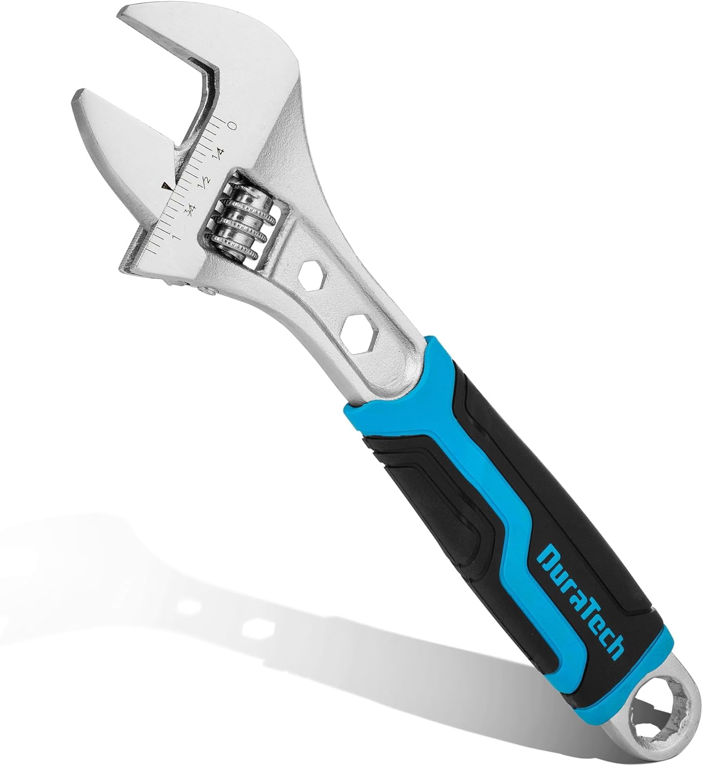 MKEUDQ-8 Inch Adjustable Wrench, 3-in-1 Spanner with Box End/Hex Function, CR-V Steel, Metric & SAE Scales, Chrome-plated, Bi-material soft Grip