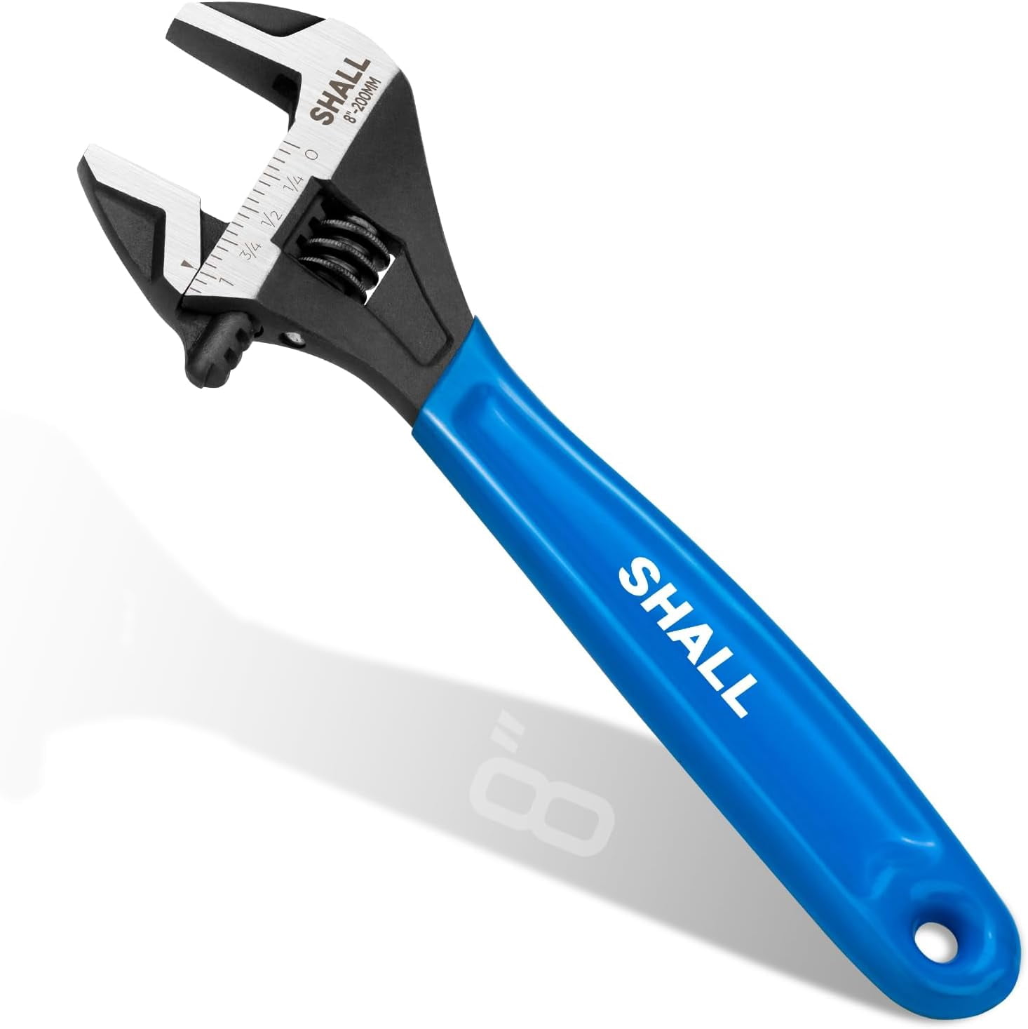 MKEUDQ-8 Inch Adjustable Wrench, Cr-V Steel Spanner with Cushion Grip, Wide Jaw Black Oxide Wrench with Laser-etched SAE Scales for Home, Garage, Workshop and DIY