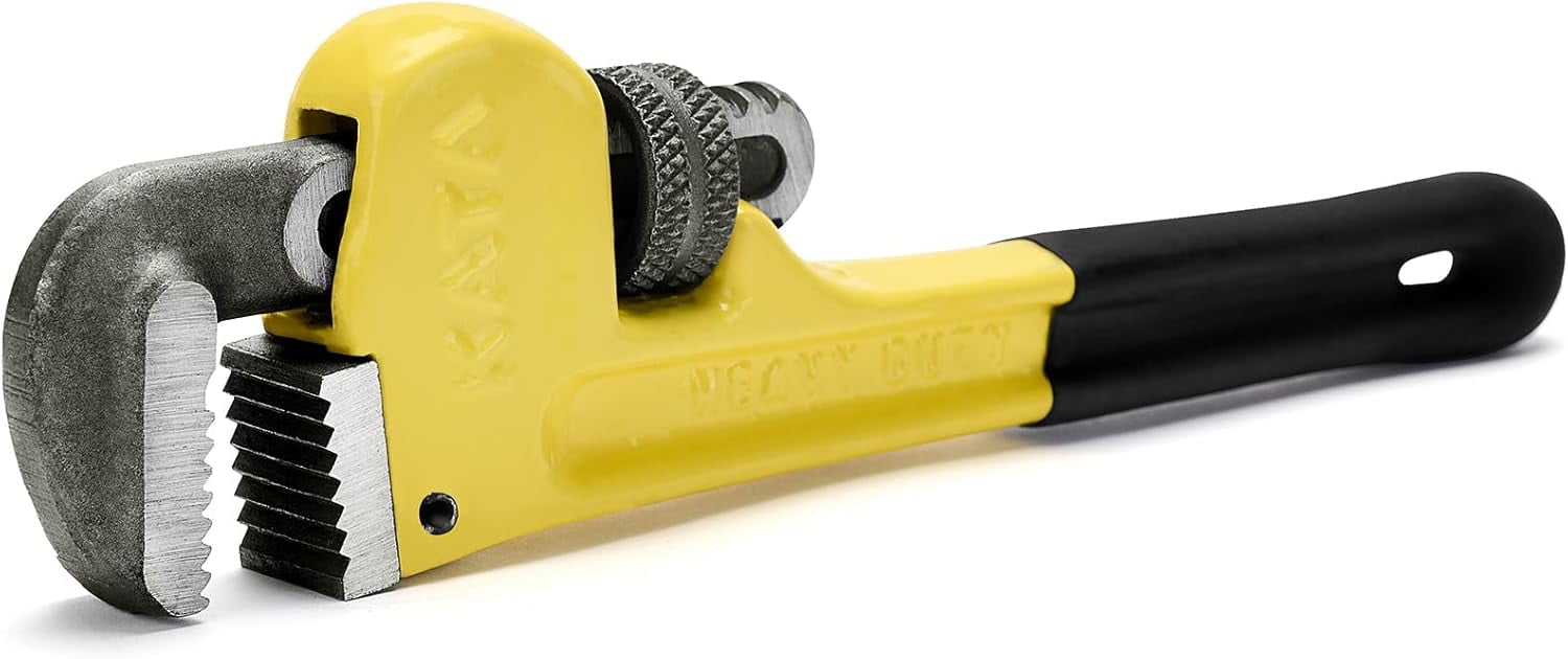 MKEUDQ-8 Inch Heavy Duty Pipe Wrench, Forged High Carbon Steel Adjustable Wrench with Non-Slip Serrated Jaws, Compact Plumbing Tool for Tight Spaces