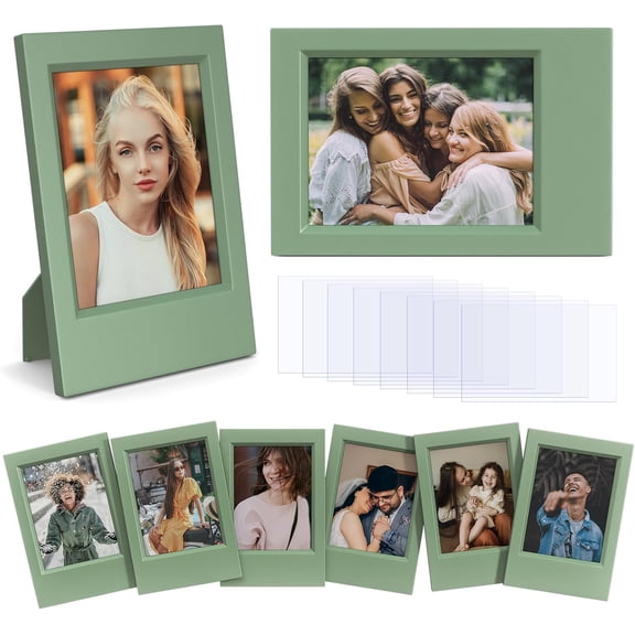 MKEUDQ-8 Pack 2x3 Mini Photo Frames for for Fuji Instax Mini 3 inch Picture/Polaroid 3-Inch Films - for Desktop Display Small Wallet Size Picture frame with Clear Protective Covers - Green