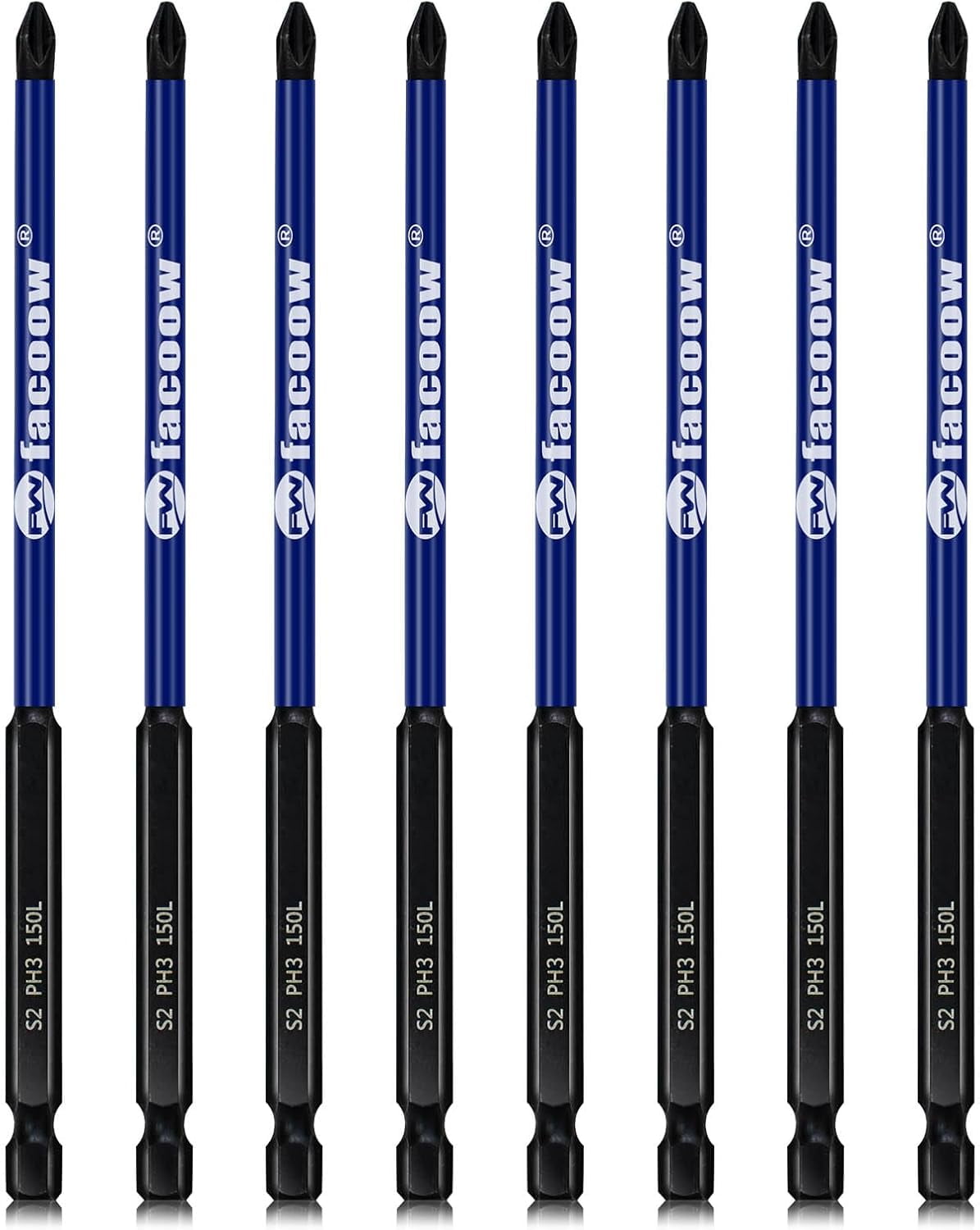 MKEUDQ-8 Pack Phillips Impact Driver Bits, #3 Phillips Head Magnetic Screwdriver Bits Set, 6 Inch S2 Alloy Steel Impact Bits, 1/4" Hex Shank Screwdriver Drill Bit, CNC Machined ph3 Impact Drill Bits