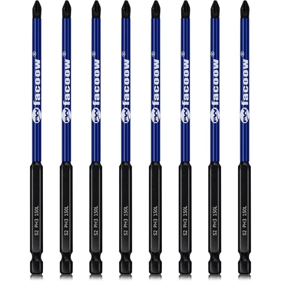 MKEUDQ-8 Pack Phillips Impact Driver Bits, #3 Phillips Head Magnetic Screwdriver Bits Set, 6 Inch S2 Alloy Steel Impact Bits, 1/4" Hex Shank Screwdriver Drill Bit, CNC Machined ph3 Impact Drill Bits