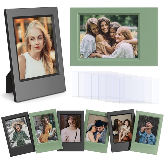 MKEUDQ-8 Packs 2x3 Mini Photo Frame for Instax Mini EVO/12/11/Liplay/SE/Link 3/41/40/99/90/7+ Camera Film, Desk Stand Up Small Picture Frame with Clear Protective Film, 3-in Films Frame - Black+Green