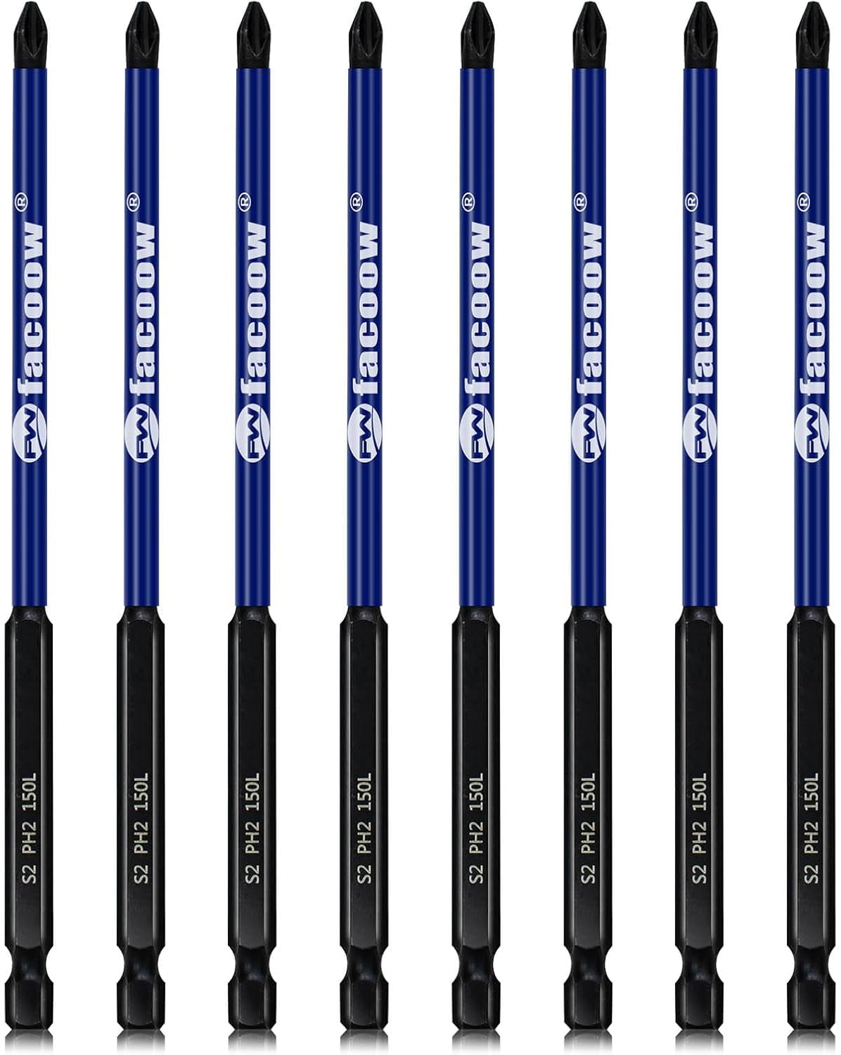 MKEUDQ-8 Pcs Phillips Head Impact Driver Bits, #2 Phillips Head Screwdriver Bits Set, 6" S2 Alloy Steel Impact Bits, 1/4" Hex Shank Screwdriver Drill Bit, CNC Machined ph2 Impact Drill Bits
